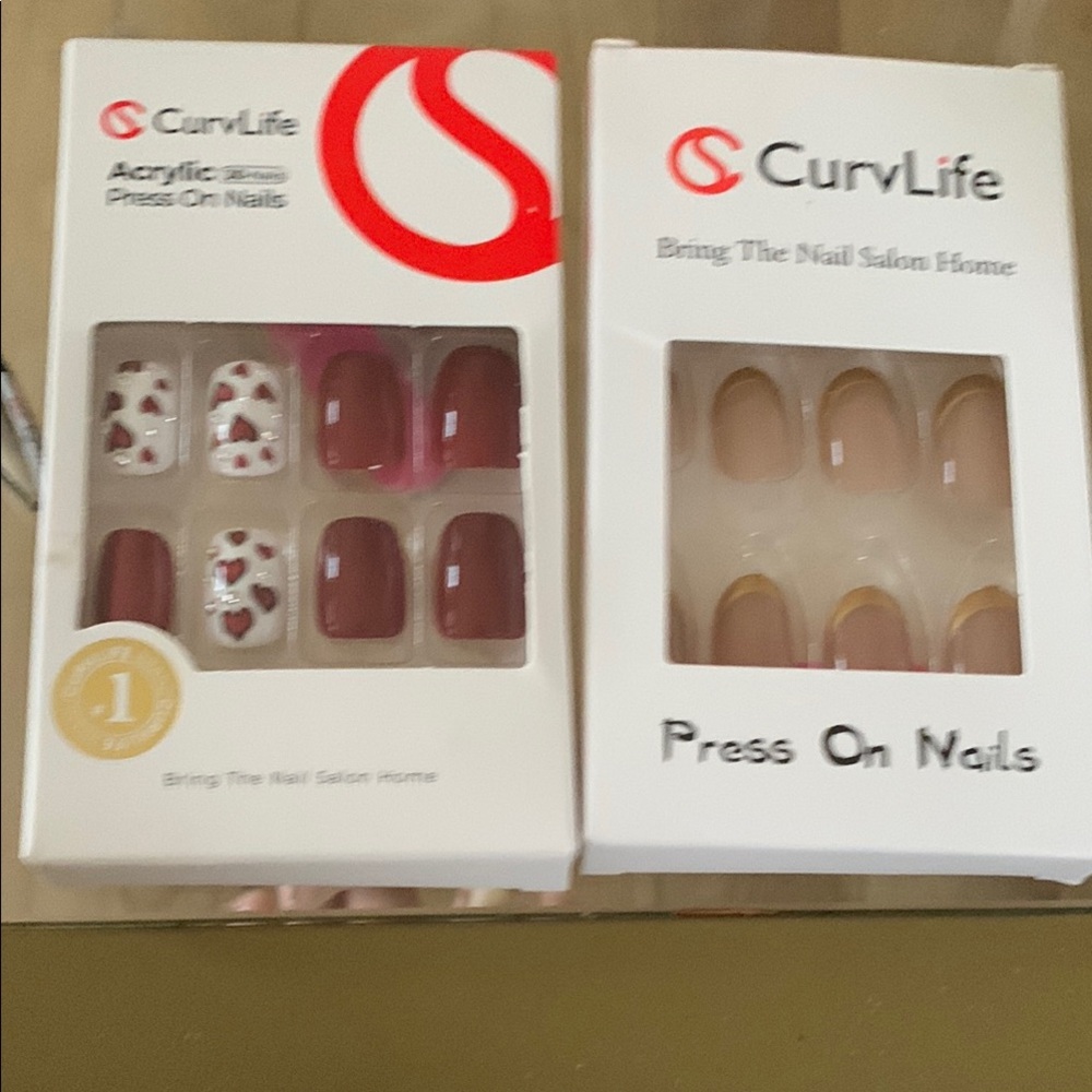 Red and Cream Press On Nails Set